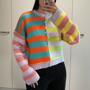 The Ragged Priest Editor Inside Out Mixed Stripe Sweater